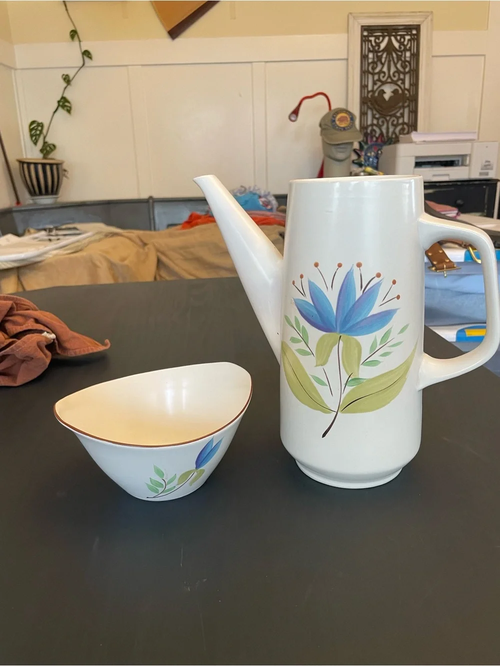 Vintage Japanese Stoneware Casual Ceram  Coffee Pot and Bowl Set  Loreli collect